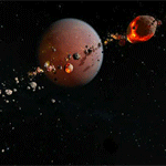  <b>Планета</b>, окруженная метеоритами  гифка анимация