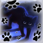  Черный котенок и светящиеся <b>следы</b>  гифка анимация