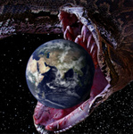 Змея с огромной пастью проглатывает планету земля