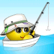  Рыбачить с лодки - радость для <b>смайлика</b>  гифка анимация
