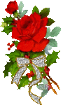 Красная роза с листиками , обвязана ленточкой