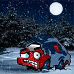  Дрожащая от холода в сильный снегопад <b>красная</b> машина  гифка анимация