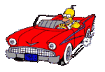  Машина красная <b>управляется</b> Симпсоном  гифка анимация