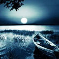 Ночной пейзаж с лодкой