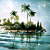 Островок с пальмами, вода шевелится