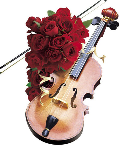 Музыкальный каприз - трепетная скрипка украшена букетом р...