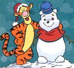 Тигра рядом со снеговиком