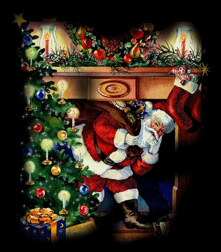 Анимированная открытка с Санта Клаусом, прячущимся под ст...