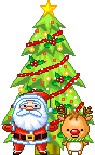 Санта и олень у елки