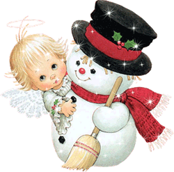 Снеговик и ангелочек на прикольной блестяшке