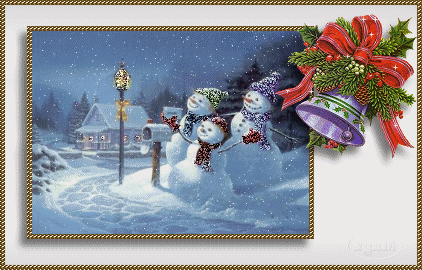 Новогодняя анимационная гифка открытка - Три снеговика вс...
