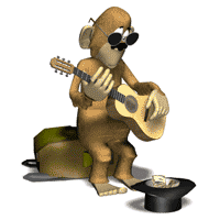  Обезьяна играя на гитаре <b>собирает</b> на жизнь  гифка анимация