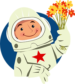  День космонавтики. <b>Космонавт</b> с цветами  гифка анимация