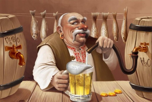  День <b>пивовара</b>! Усатый мужчина с пивом на фоне рыбы!  гифка анимация