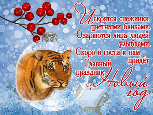 С Новым годом, годом тигра! Тигр в новогоднем шаре